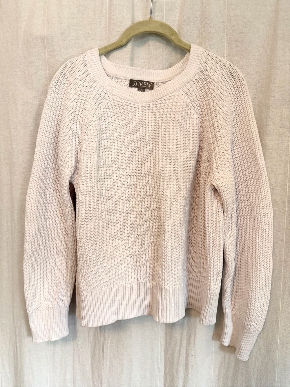J. Crew Women's White 100% Cotton Knit Sweater - Classic Crewneck Fisherman M